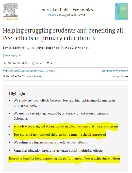 mikakorte's tweet photo. Helping struggling students and benefiting all: Peer effects in primary education: https://t.co/UyTwrpsJWd 
#peruskoulu #lukutaito #interventio #vaikuttavuus #satunnaistaminen #kausaalipäättely https://t.co/mGeXmE1Tfz