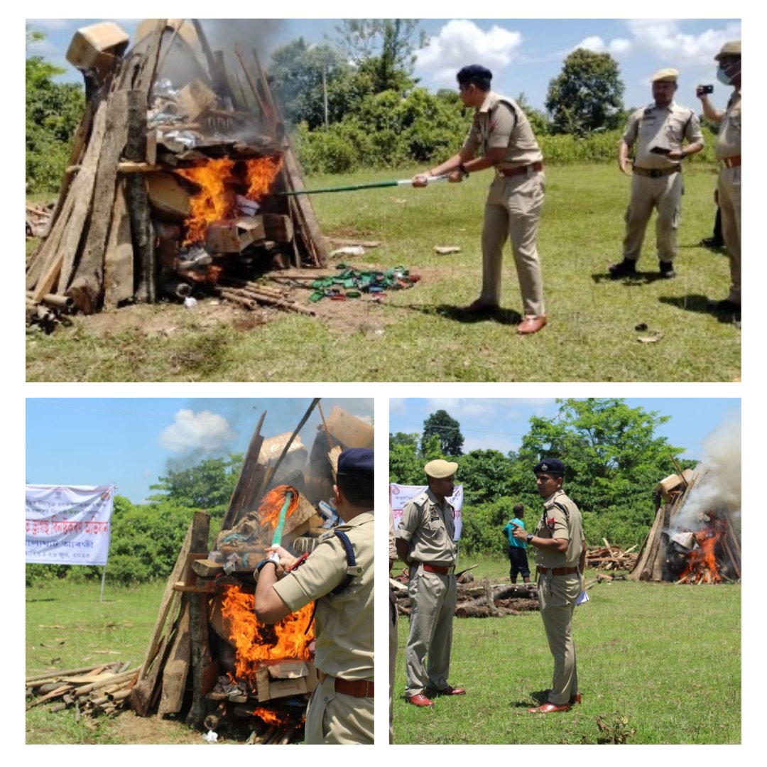 GolaghatPolice's tweet photo. On occasion of International Day Against Drugs Abuse &amp; Illicit Trafficking, Golaghat Police destroyed the seized Narcotic drugs -Heroin, Ganja, Opium etc. market value approx  ₹11.16 crores at Golaghat Police Reserve Field 
#SayNoToDrugs
@CMOfficeAssam
@himantabiswa
@assampolice https://t.co/S6DEQBLM8L