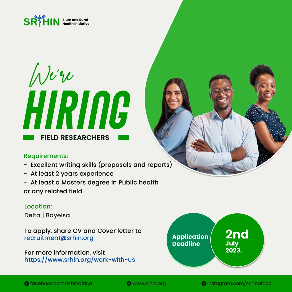 SRHINAfrica's tweet photo. We are hiring #srhin #recruitment #hiring #fieldresearcher #Jobs https://t.co/C4Gzjv2ZQ0
