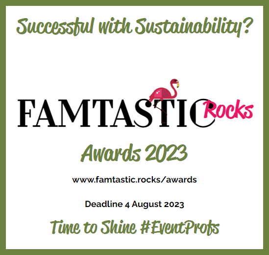 Who is smashing it when it comes to sustainability and making a really great go at green initiatives? It's #TimetoShine #EventProfs with the #FamtasticRocks #Awards. Free to enter, so flock to famtastic.rocks/awards