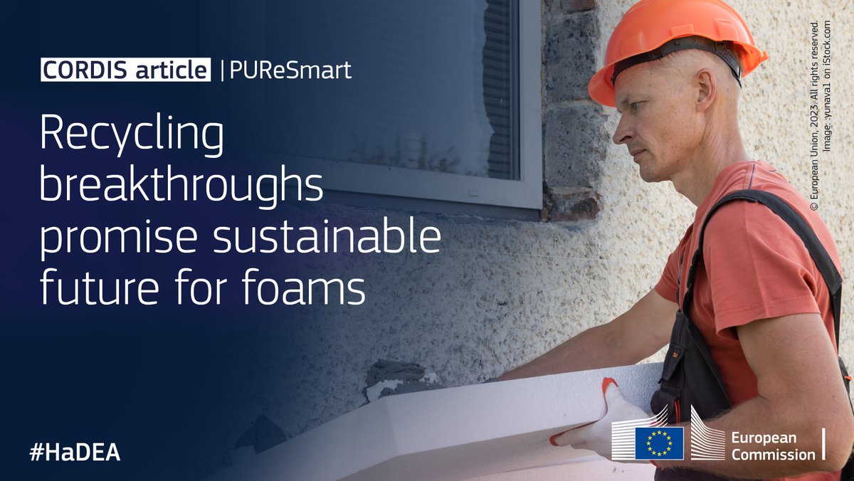 EU_HaDEA's tweet photo. #PUReSmart is paving the way for circular PU foam production, saving energy and materials while minimising waste 🔄♻️
Discover their achievements here ➡️ https://t.co/WwmtTwmMpc
#Recycling #Sustainability #insulation https://t.co/7IhzptCS1C