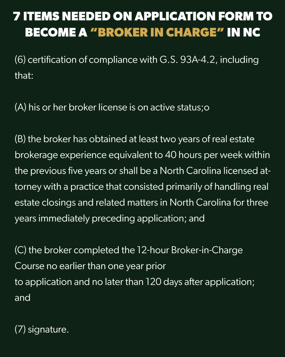 7 Items needed on application form to become a “Broker In Charge” in North Carolina

#realestate #brokerincharge #brokerinchargenc #raleigh #greensboro #fayettevillenc #greenvillenc #winstonsalem #charlotte #carync #wilmingtonnc