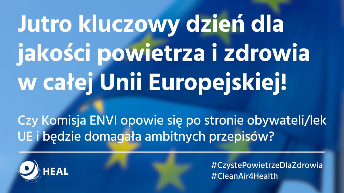 ❗️Już jutro komisja @EP_Environment będzie głosować nad nowelizacją tzw. dyrektywy powietrznej (#AAQD).

Wspólnie z polskimi NGO wzywamy europosłów/anki, aby opowiedzieli się za naszym zdrowiem, i zagłosowali za przyjęciem poprawek.✅
#CleanAir4Health
shorturl.at/iwKS5