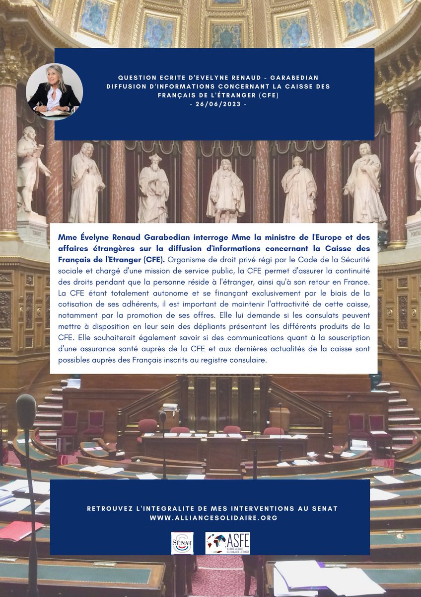 e_renaud_G's tweet photo. #QuestionEcrite La Caisse des Français de l'Etranger (CFE) permet d'assurer la continuitĂ© des droits pendant qu'une personne rĂ©side Ă l'Ă©tranger, ainsi qu'Ă son retour en France. J'ai interrogĂ© le MEAE Ă plusieurs titres sur la diffusion d'informations concernant cette caisse â€”ïž https://t.co/IIIO8hGYbq