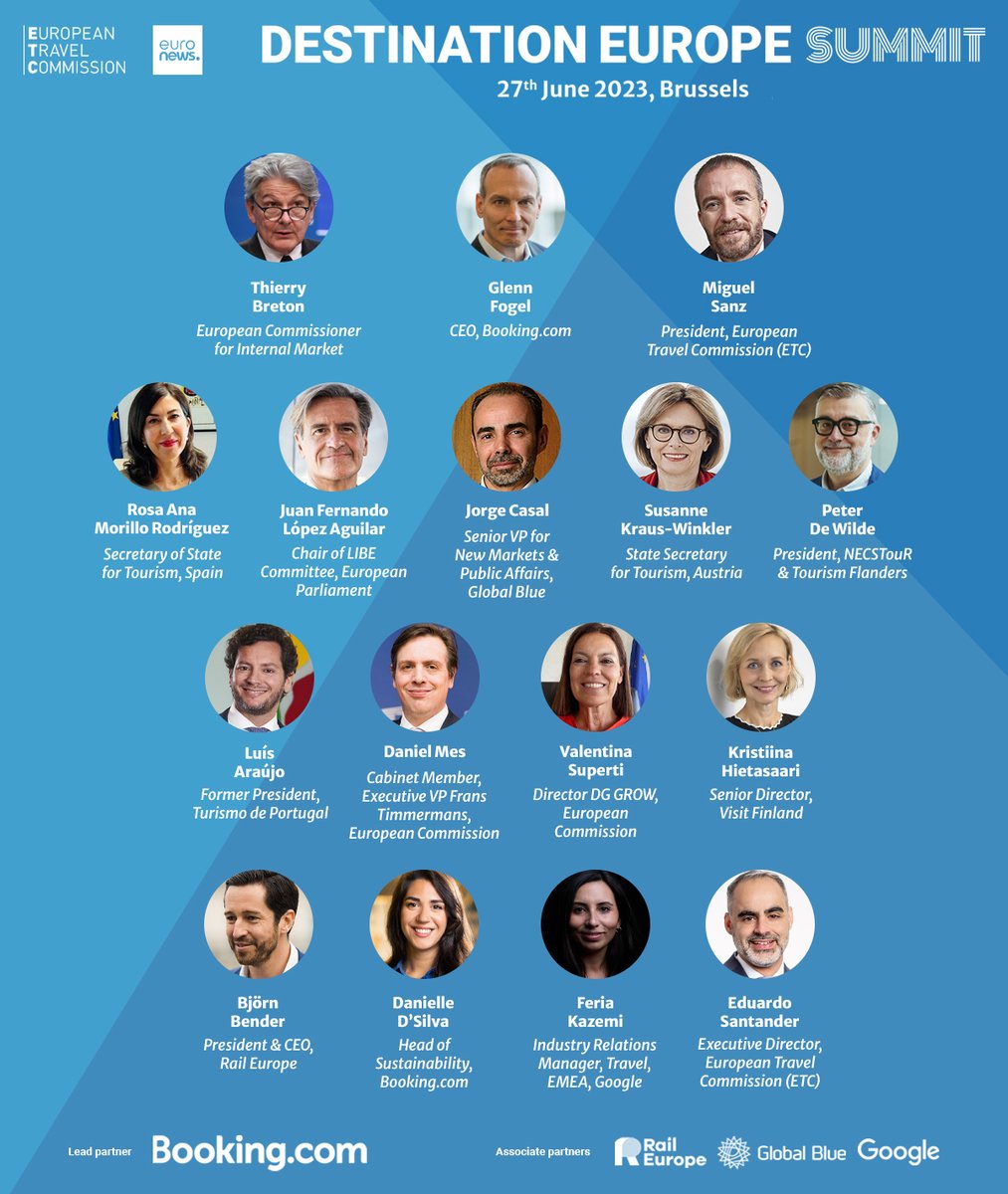 🛎️ #DestinationEuropeSummit is just one day away!

We have an incredible lineup of 🇪🇺 officials and #EUtourism leaders. Get ready to hear from @ThierryBreton, Glenn Fogel @bookingcomPA, @JFLopezAguilar, @DanielMesEU, @VSuperti & more.

Register now 👉 bit.ly/3X3slYr