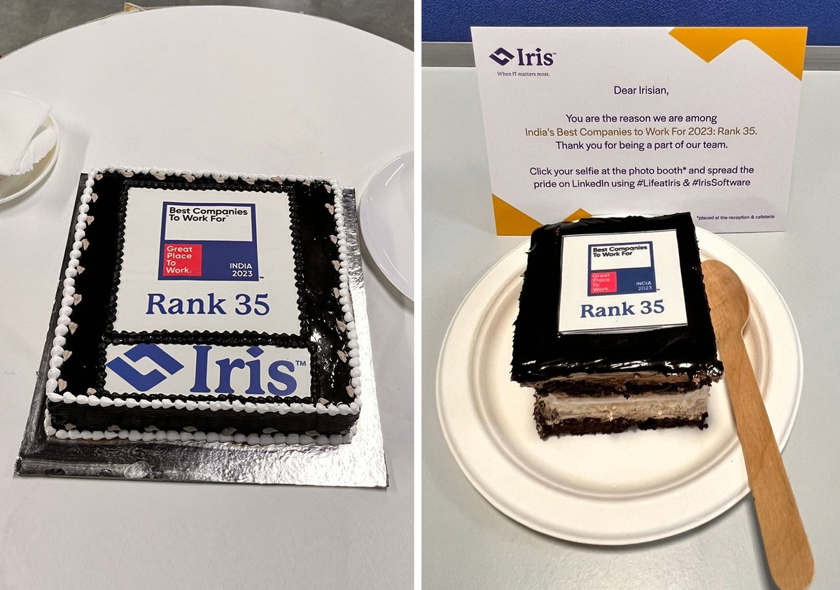 IRISSoftware's tweet image. Our associates shared a moment of pride and joy as we celebrated Iris Software being recognized as a Great Place to Work for 3rd year in a row. We stand at #35 in India’s Best Companies to Work For 2023 list.

#BestCompaniesToWorkFor2023 #GreatPlaceToWork  #IrisSoftware #GPTW