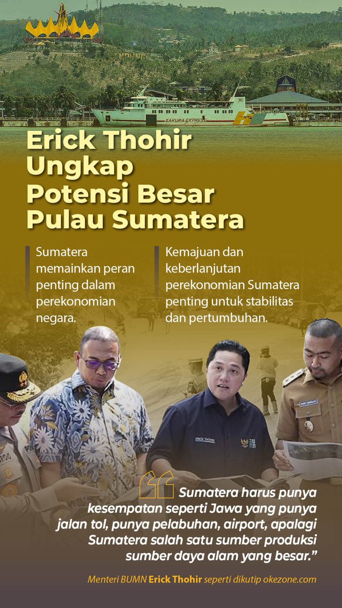 Bapak Menteri BUMN <a href="/erickthohir/">Erick Thohir</a> mengungkapkan bahwa potensi Besar Pulau Sumatera,karena memainkan peran penting dalam perekonomian Negara.
#GanjarErickDuetTerbaik