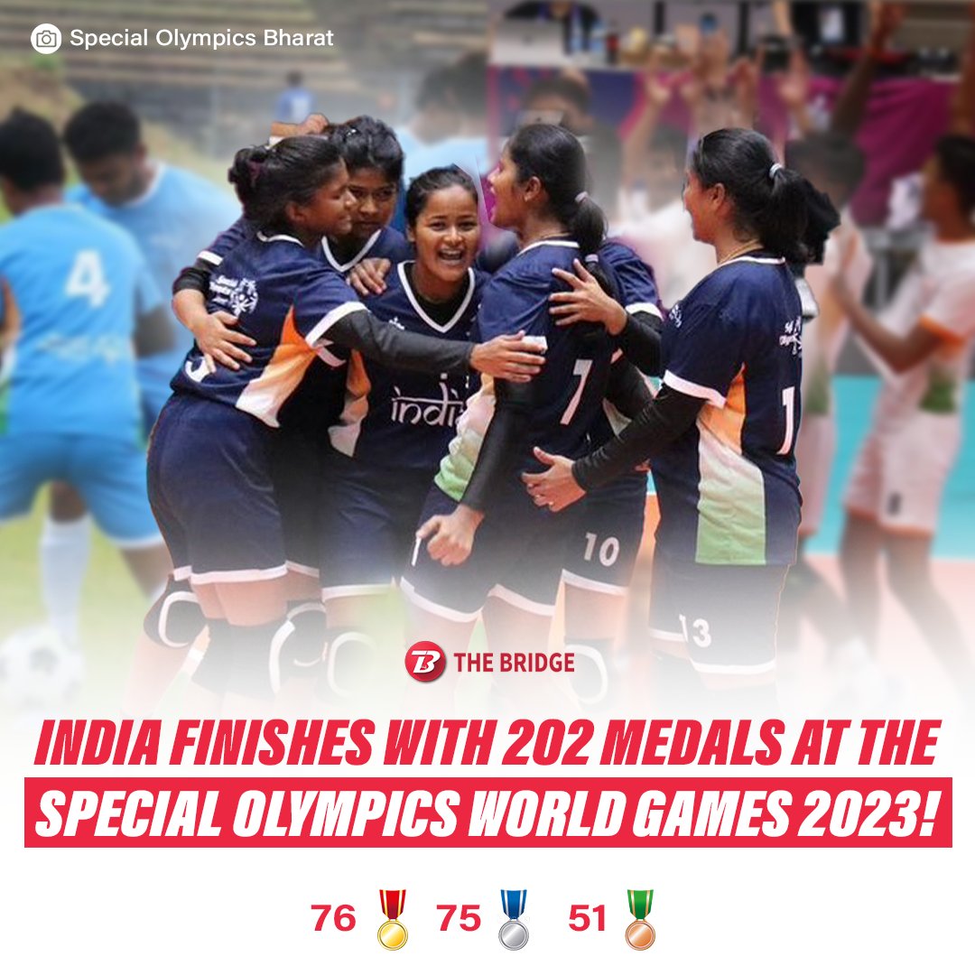 With a massive tally of 2️⃣0️⃣2️⃣ medals at the #SpecialOlympicsWorldGames 2023 in Berlin, the Indian contingent has made the entire nation super proud! ✨🙌

Roller skating (31) and Powerlifting (23) emerged as the most rewarding events for 🇮🇳

#SpecialOlympics