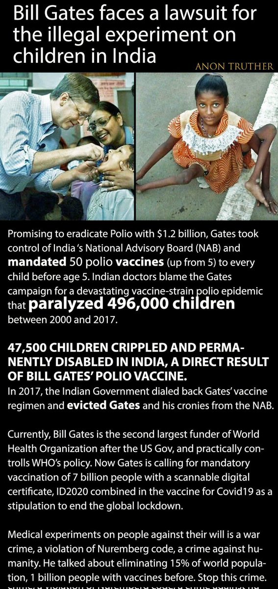 This shows Bill Gates in India giving the polio vaccine and the damage he caused on young people. The media won’t tell you the Gates were killed.