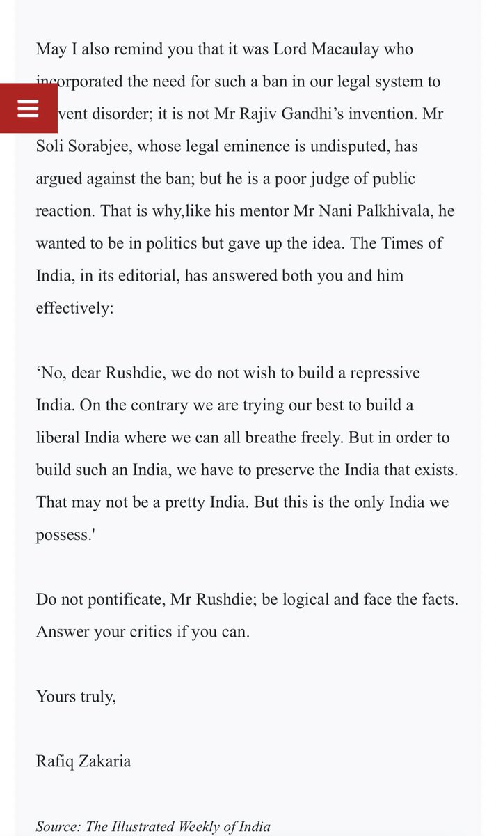 U know it was @FareedZakaria’s late father who led a charge on @SalmanRushdie & his Satanic Verses with his open letter, published by Illistrated Weekly of India - point is that Zakarias are known to serve their masters- father served Rajiv Gandhi, son is serving state Deptt