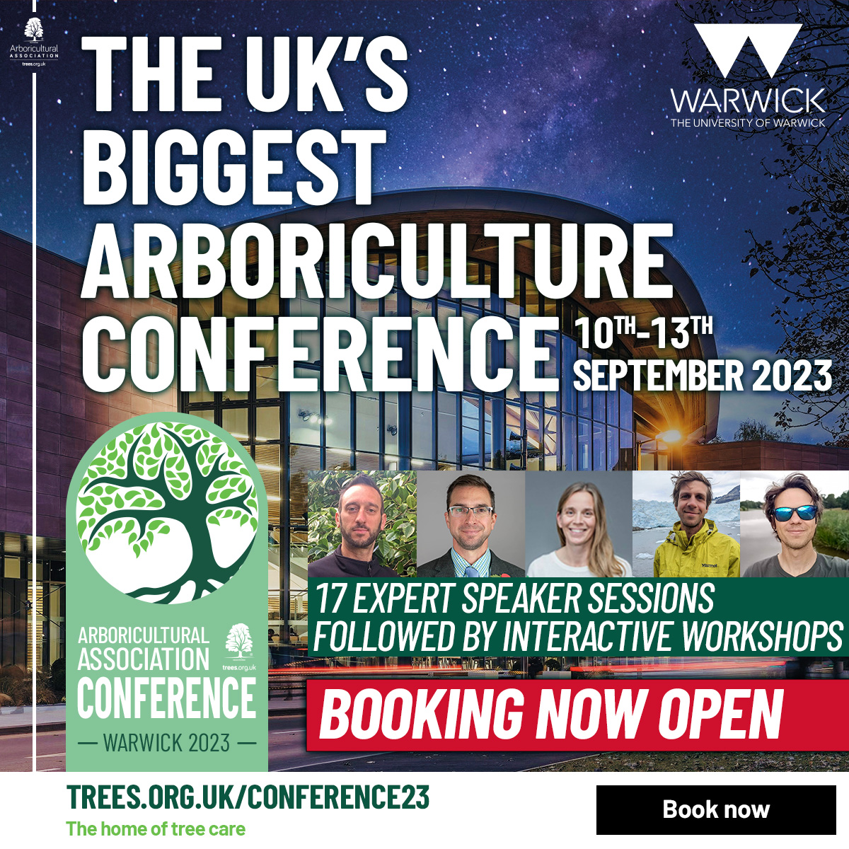 The Arboricultural Association Conference!!! The UK’s biggest arboriculture conference - A new format and a spectacular new venue BOOKING NOW OPEN trees.org.uk/Amenity-Confer… University of Warwick, 10-13 September 2023 Early Bird Deadline 7 August The UK’s biggest arboriculture