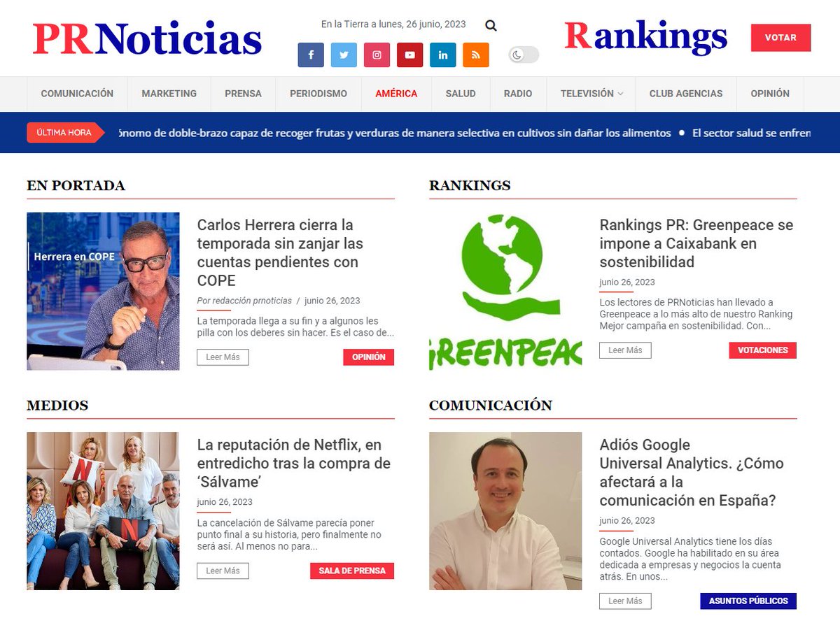 prnoticias's tweet photo. #PRNoticias | Lo destacado de la mañana ⤵ 

🔸 Carlos Herrera sigue sin renunciar a sus desapariciones anuales
🔸 @greenpeace_esp, 'Mejor Campaña de #Sostenibilidad'
🔸 Adiós Google Universal Analytics, @exprimenet nos explica el panorama

| + detalles 👉🏽 https://t.co/VNPY4SetBE https://t.co/ZZGjC0GT4m