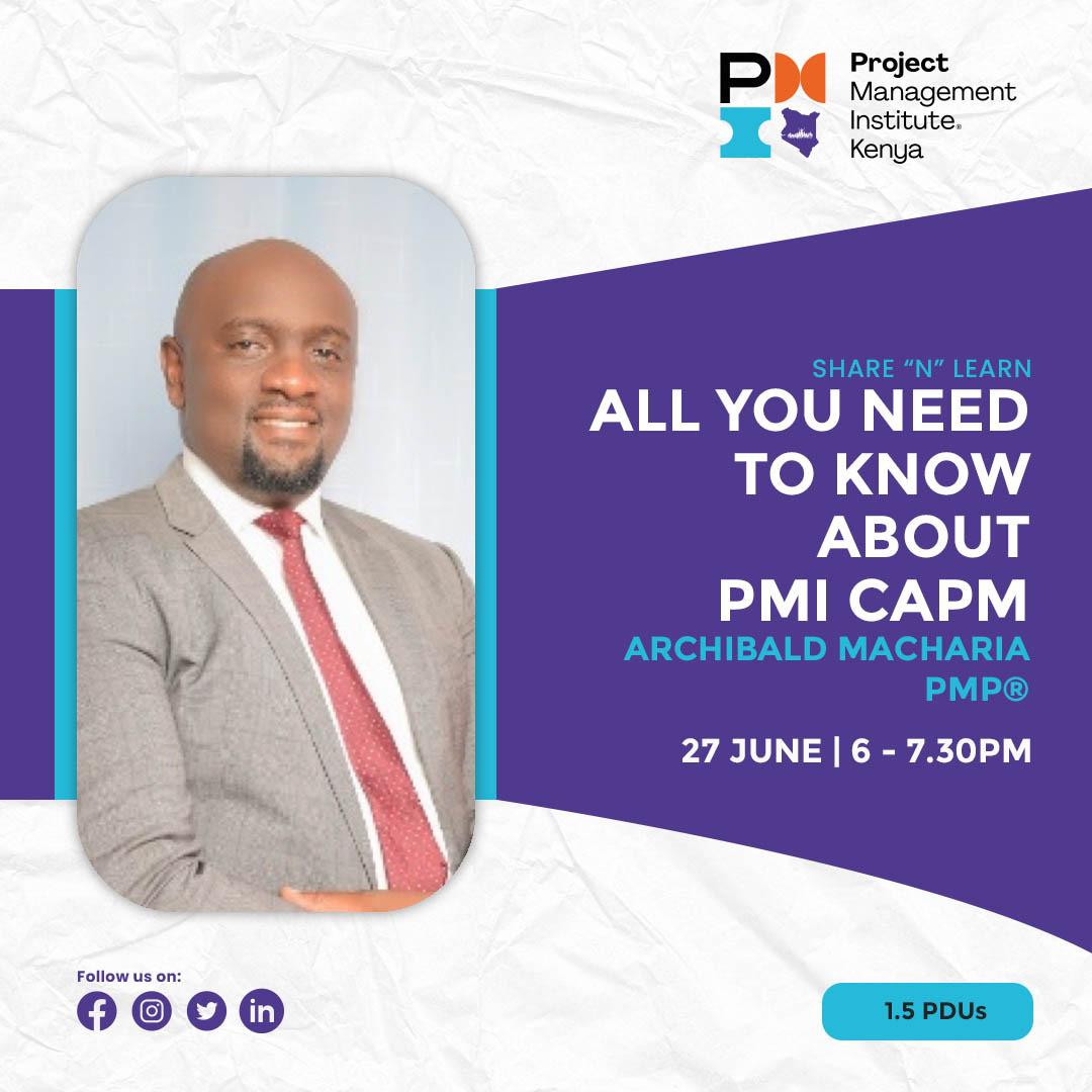 Upcoming Project Managers! Join our exclusive online event "All You Need to Know About PMI CAPM" with Archibald Macharia, PMP®. 🗓️ 27th June 2023, ⏰ 6:00PM-7:30PM. Boost your PM skills, gain insider tips, and network with fellow aspiring PMs. Register us06web.zoom.us/meeting/regist…