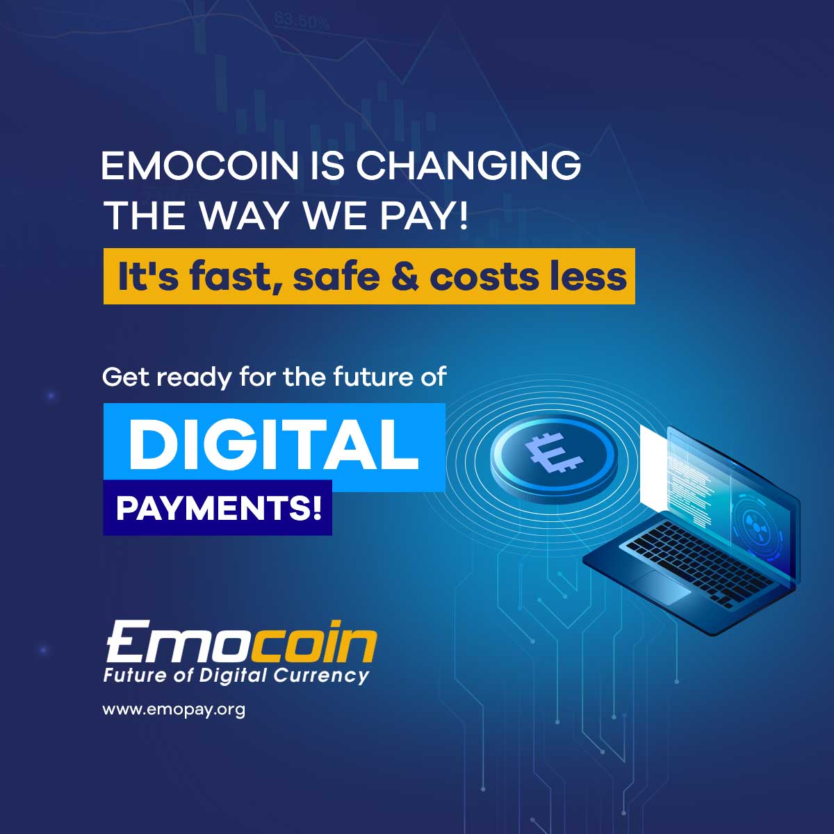 Step into the Future of Digital payments with EmoCoin! 💸

Visit 👉🏻 emopay.org

#DigitalPayments #fintech #Emopay #Crypto #emo #cryptomarket #PaymentRevolution #Cryptocurrency #Growth #FutureOfPayments #secure #Innovation #Emocoin #FinancialInclusion #Mondayvibes