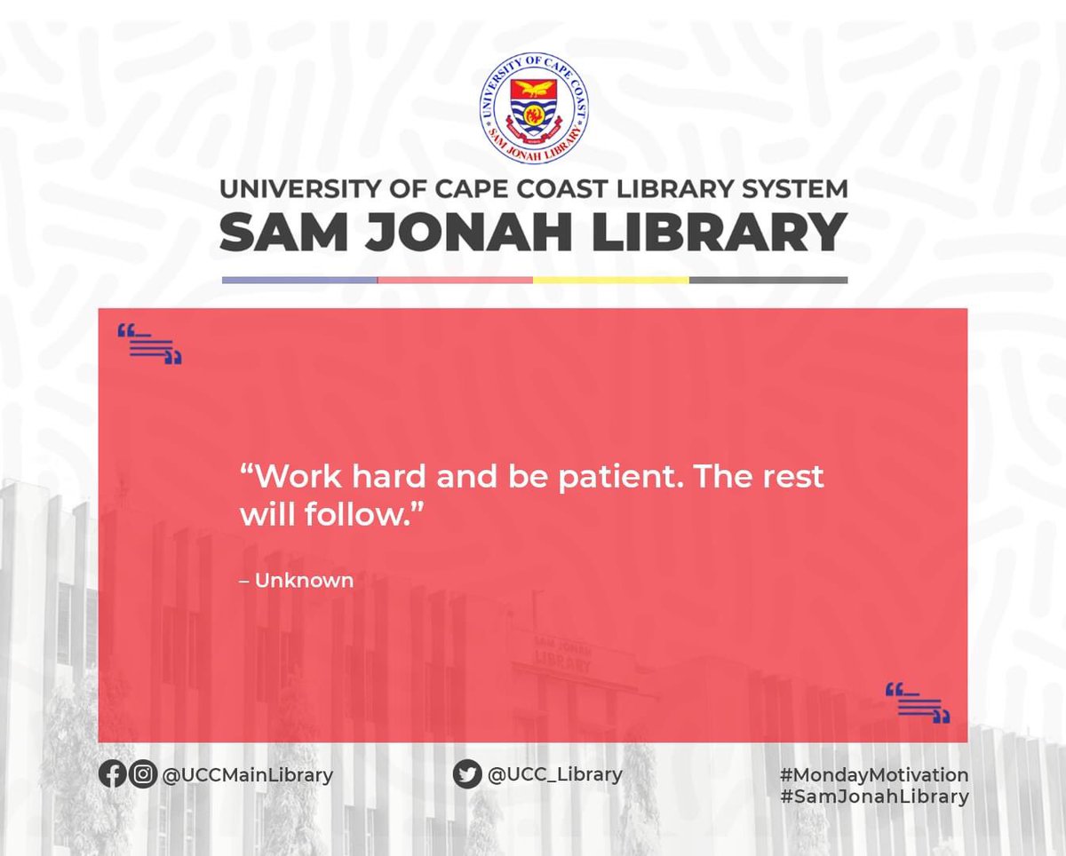 Hard work and patience
 #SamJonahLibrary #UCC #AskALibrarian #UCCLS
