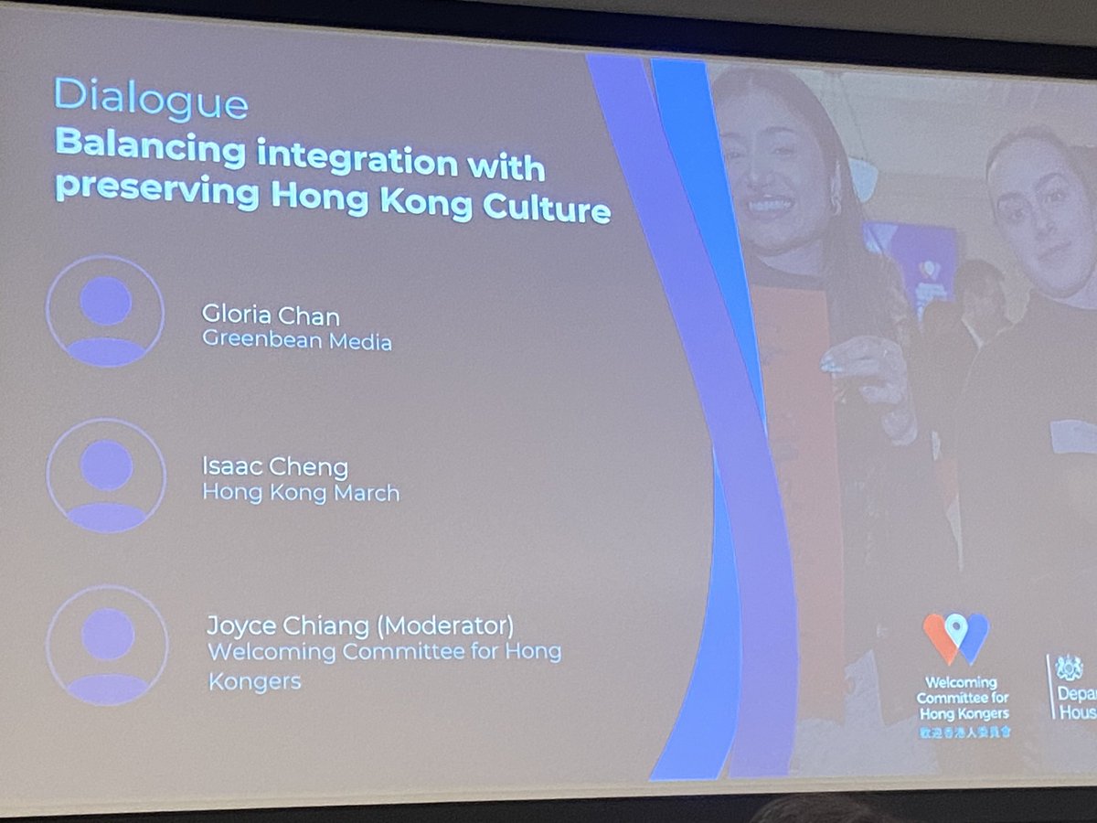 <a href="/DanielKorski/">Daniel Korski</a> <a href="/YuanfenYang/">Yuan Yang</a> <a href="/FT/">Financial Times</a> <a href="/Heather_Rolfe/">Heather Rolfe</a> <a href="/britishfuture/">British Future</a> <a href="/hkbusinesshub/">Hong Kong Business Hub</a> <a href="/HknaUk/">Hong Kong Nursing Association UK</a> @Renaisi <a href="/LinkedIn/">LinkedIn</a> Joyce Chiang of <a href="/welcominghk/">@WelcomingHK</a> chairs our next session - discussing challenges of preserving Hong Konger culture while also integrating into UK society, with Isaac Cheng of <a href="/hongkongmarch/">Hong Kong March</a> &amp; Gloria Chan of Greenbean Media