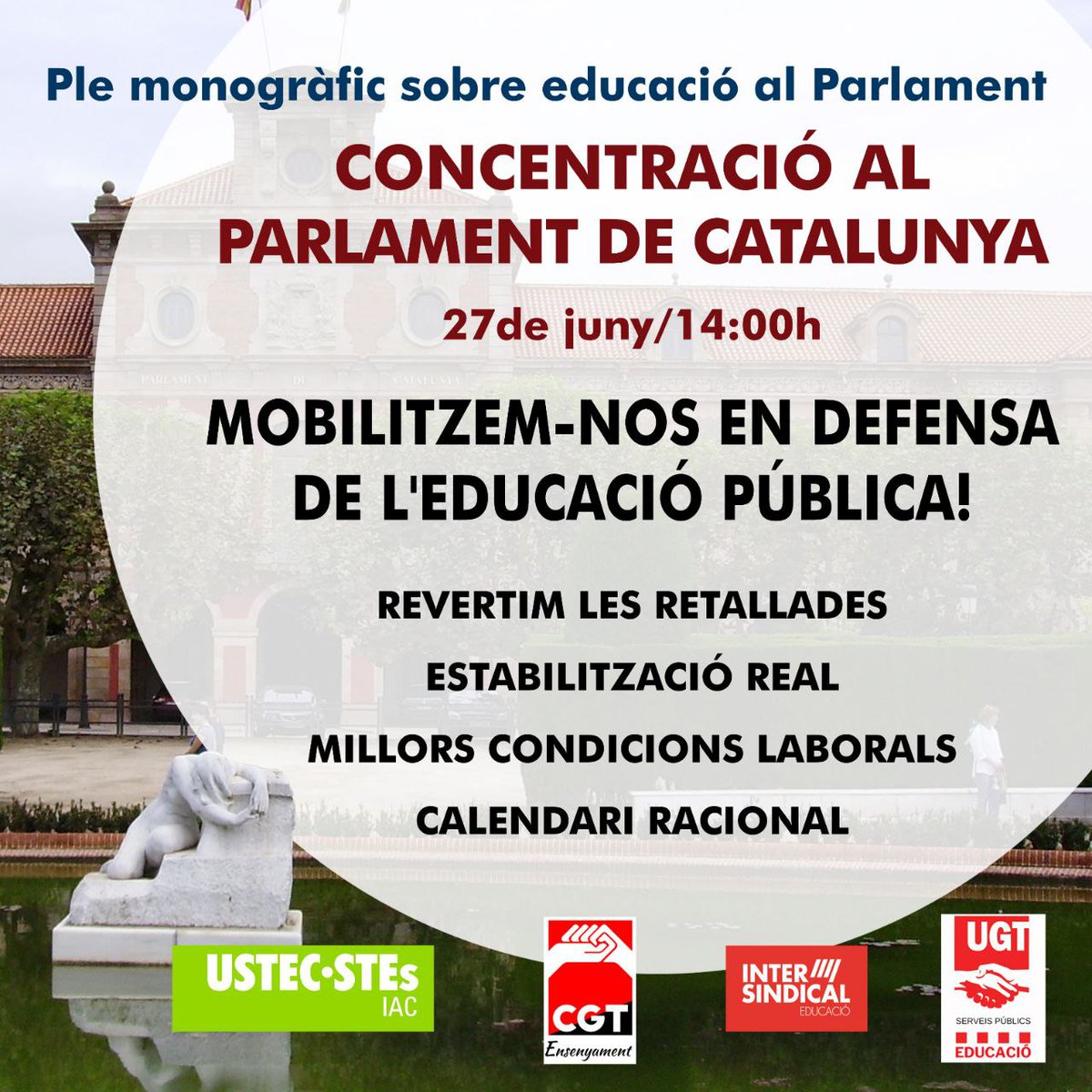 CGTEnsenyament's tweet photo. Concentració al Parlament de Catalunya 27 de juny a les 14:00 h.
Fem sentir la veu de les docents a la nova consellera d'Educació. https://t.co/6uqn64tNRc