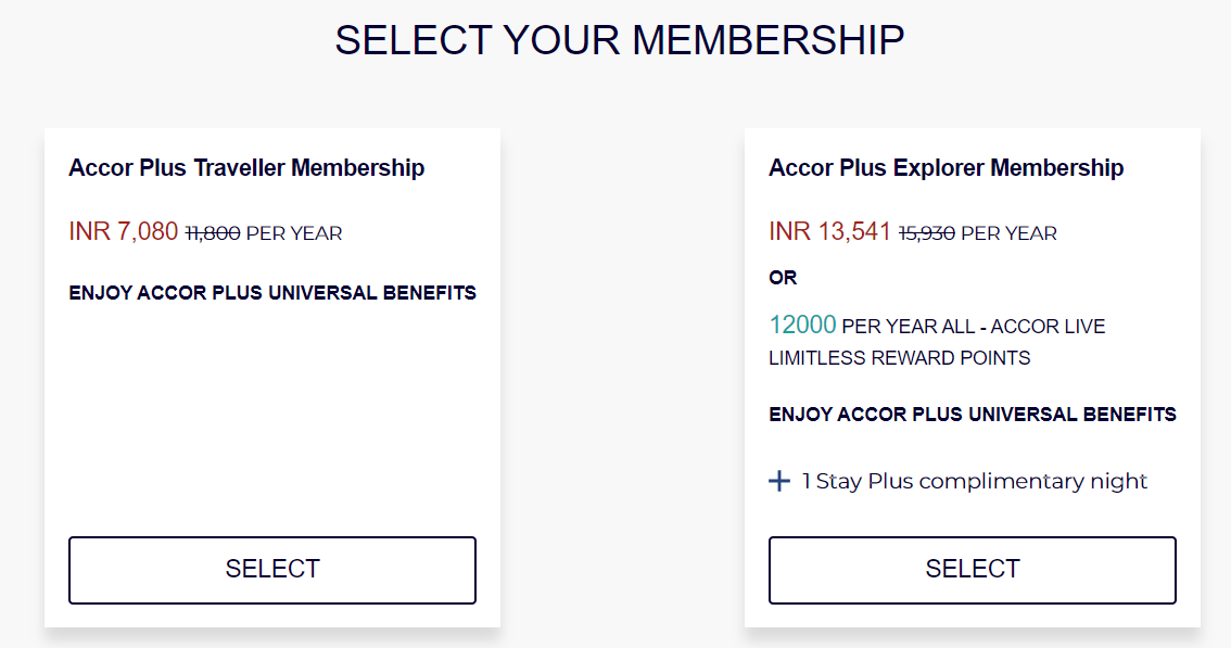 #Accor Plus membership offer

#TravelDealsIndia #AccorMembership #Ad 

1. Accor Plus Traveller 

Regular Price: Rs. 11,800
Offer Price: Rs. 7,080 (40% off)

2. Accor Plus Explorer 

Regular Price: Rs. 15,930
Offer Price: Rs. 13,541 (15% off)

Link: accorplus.com/in/registratio…