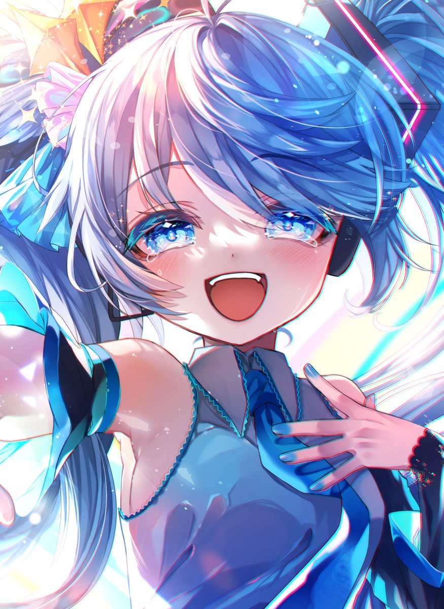 hatsune miku 1girl solo necktie twintails blue eyes detached sleeves smile  illustration images