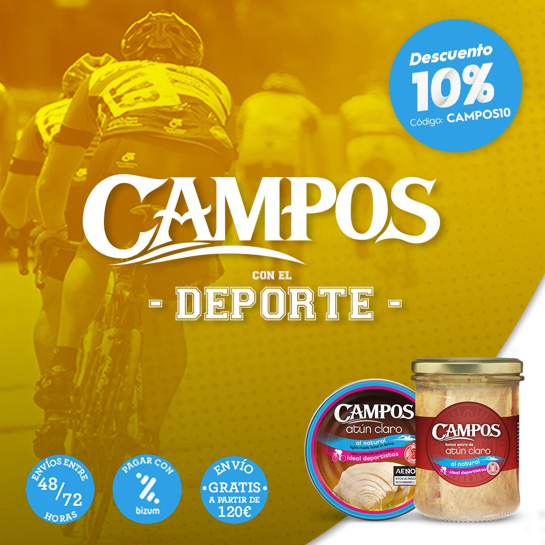 🟡 CAMPOS CON EL DEPORTE 🟡

⚡️Durante toda la semana disfruta de un 10% de DESCUENTO EN TU PEDIDO ONLINE comprando cualquier producto #CAMPOS.

🛒Utiliza el código CAMPOS10 👉🏼 clubcampos.com/tienda

#deporte #saludydeporte #comidasana #tour2023 #TourDeFrancia #promociononline