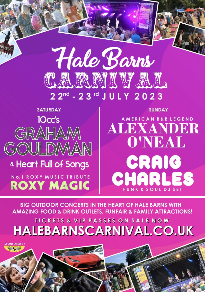 🥳 Less than a month to go! 🥳 Join @AlexanderO_Neal + @GrahamGouldman + @CCfunkandsoul on July 22nd & 23rd in #HaleBarns #Altrincham #Cheshire Plus Funfair, Giant 100ft Zip Line, Supercar Displays, Food & Drink and more! ✅ Tickets available at halebarnscarnival.co.uk 🎟️