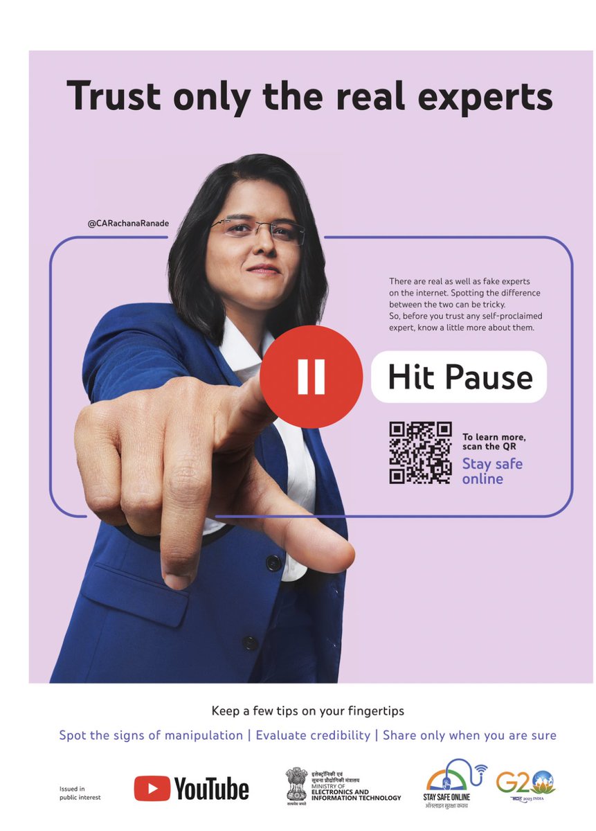 shivanibazaz's tweet photo. TRUST ONLY THE REAL EXPERT! 
Who is the real expert for retail investors? The answer is -a @SEBI_India registered investment advisor. Not financial influencers. These advertisements are problematic not only because they run on the front pages of national dailies, but they also have government logos on them. 

This also goes against the drive Sebi has been running to crack down on unregistered investment advisory. On one hand RIAs have to pay to even communicate their work to investors, on the other- these big ads go out without any monitoring by the regulatory authorities. @CNBCTV18Live @ShereenBhan @Parikshitl