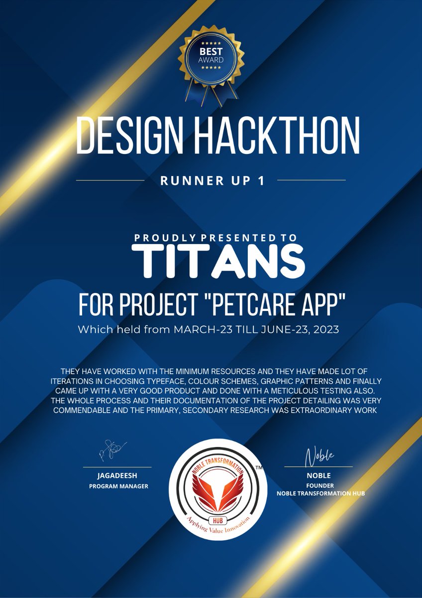 NobleArya4's tweet photo. Deep Gratitude to our 3rd Winner team TITANS till infinity, in three month 8 Projects build on real life problems #nobletransformationhub #uiuxdesigner #uiux #uiuxdesign #artificalintelegence #machinelerning #deeplearning #ProductDesigner #productmanager #consciousness https://t.co/Qgn2q8Wit5