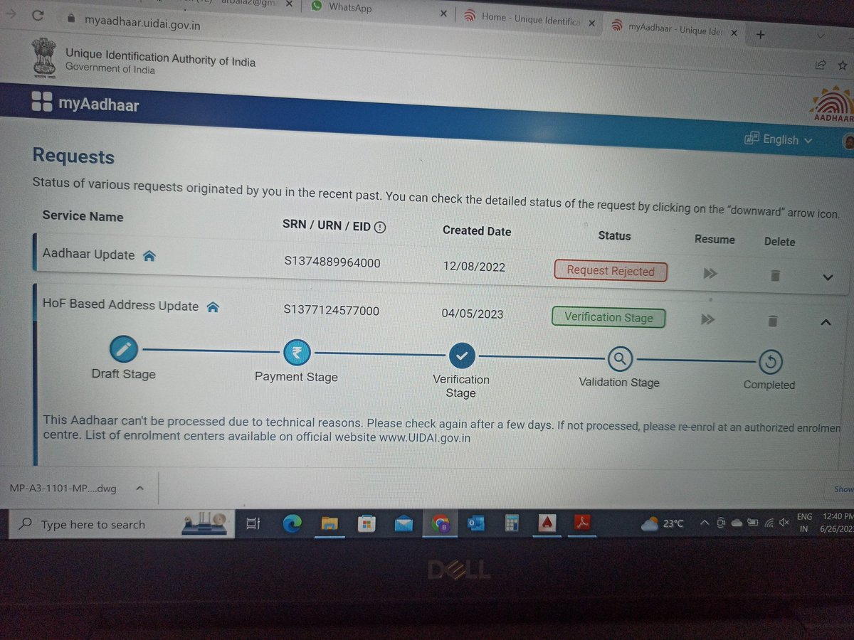 arbala2tpt's tweet photo. @UIDAI @ceo_uidai @UIDAIBengaluru @AshwiniVaishnaw @Rajeev_GoI @Aadhaar_Care It's almost 2 months from the date I had applied for address change. Can this be done immediately pls https://t.co/qONDOwOyIy
