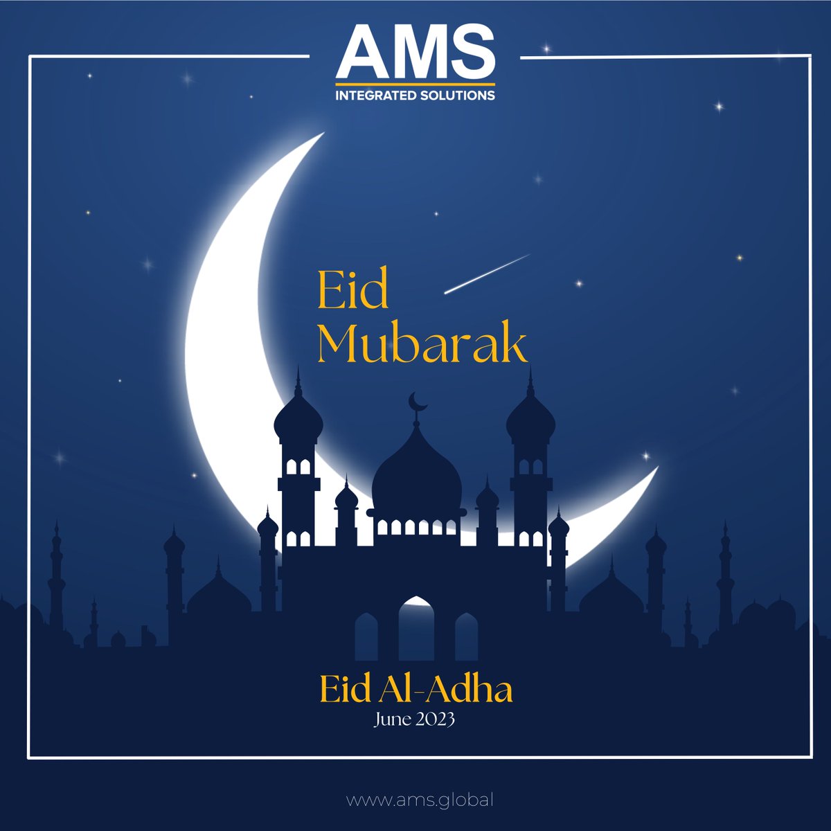 AMS_Integsol's tweet photo. AMS extends warm wishes of Eid Mubarak to you and your loved ones! May this auspicious occasion bring you and your family abundant joy, peace, and happiness.
 
 #weareAMS #eid #eidaladha #eid2023 #eidmubarak https://t.co/xTG6JDGnWz