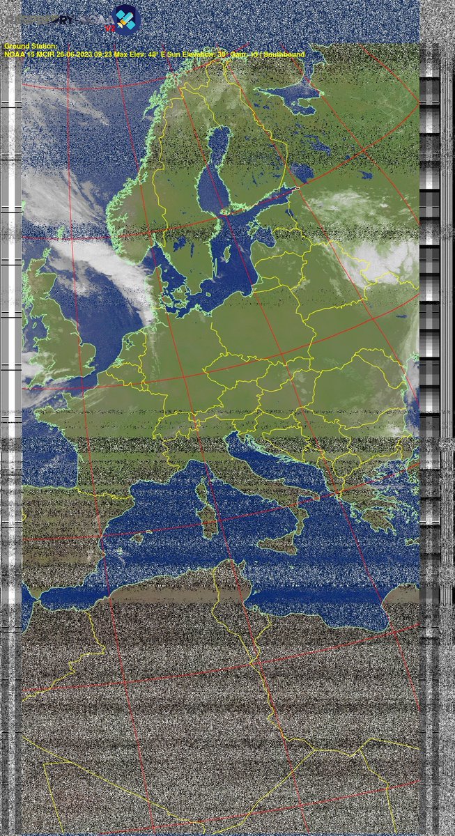 DELESTRENicola2's tweet photo. π«π· NOAA 15 26-06-2023 09:07 Max Elev: 48Β° E Sun Elevation: 30Β° Gain: 15 | Southbound
#NOAA #NOAA15 #NOAA18 #NOAA19 #MeteorM2 #weather #weathersats #APT #LRPT #wxtoimg #MeteorDemod #rtlsdr #gpredict #raspberrypi #france #ISS https://t.co/nKYM23kBEN