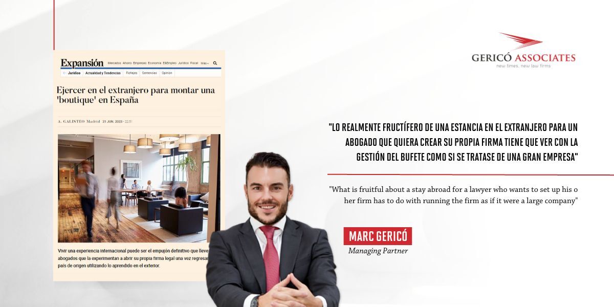 📰 <a href="/MarcGerico/">Marc Gericó</a>, Managing Partner de <a href="/GericoAssociate/">Gericó Associates</a>, analiza cómo la experiencia internacional puede ser el empujón definitivo que lleve a los abogados a abrir su propia firma legal una vez regresan a su país de origen.

Los detalles del reportaje 📌 gericoassociates.com/ejercer-en-el-…