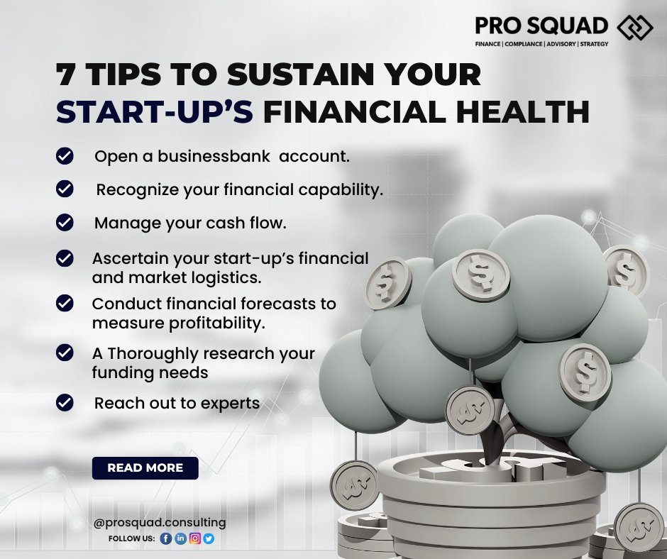 It is crucial that you don’t neglect your start-up’s health, especially in the early stages. It’s success depends on it.

 #business #financial #financialhealth #financialadvisor #financialsolutions  #startups #startupfunding #startuptips #startupadvice   #prosquadconsulting