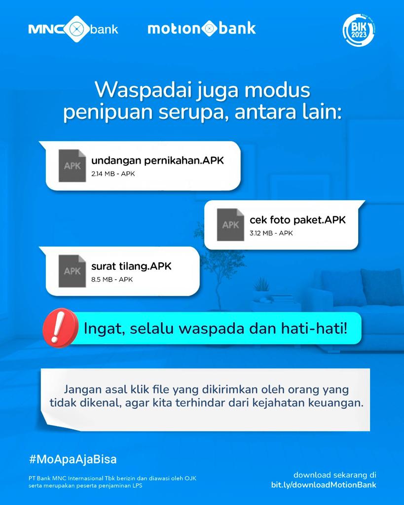 SeputariNews's tweet photo. ASAL KLIK, SALDO RESIK!
Gak mau kan uang simpanan tiba-tiba ludes gara-gara asal klik?
Yuk, selalu waspada terhadap beragam modus kejahatan keuangan!
☎️ 1500188 | https://t.co/y2PYH4oBdU
#MNCBank #trulyyou #MotionBank #FutureBankingHere https://t.co/frWUlBLSCj