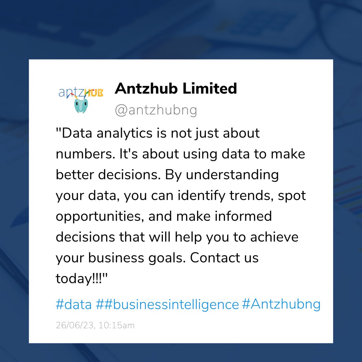 antzhubng's tweet photo. Data analytics can help you make better decisions.
#data #Mondayvibes https://t.co/tBjbmusy26