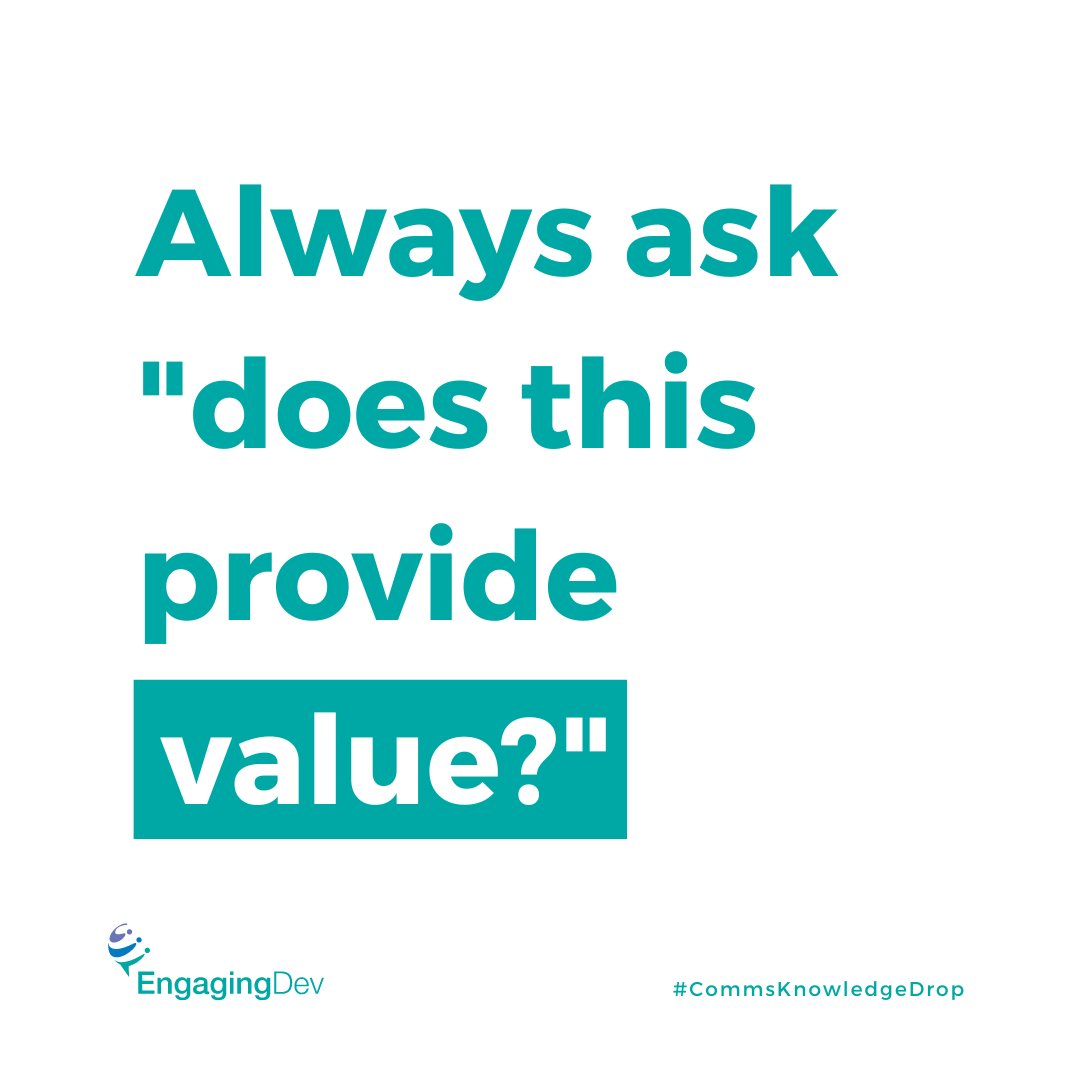 EngagingDev's tweet image. How do you know what to post on social media?

The first, and most important question to ask is “does this provide value?”

A thread 🧵

#CommsKnowledgeDrop #EngagingDev #CommunicationsTips