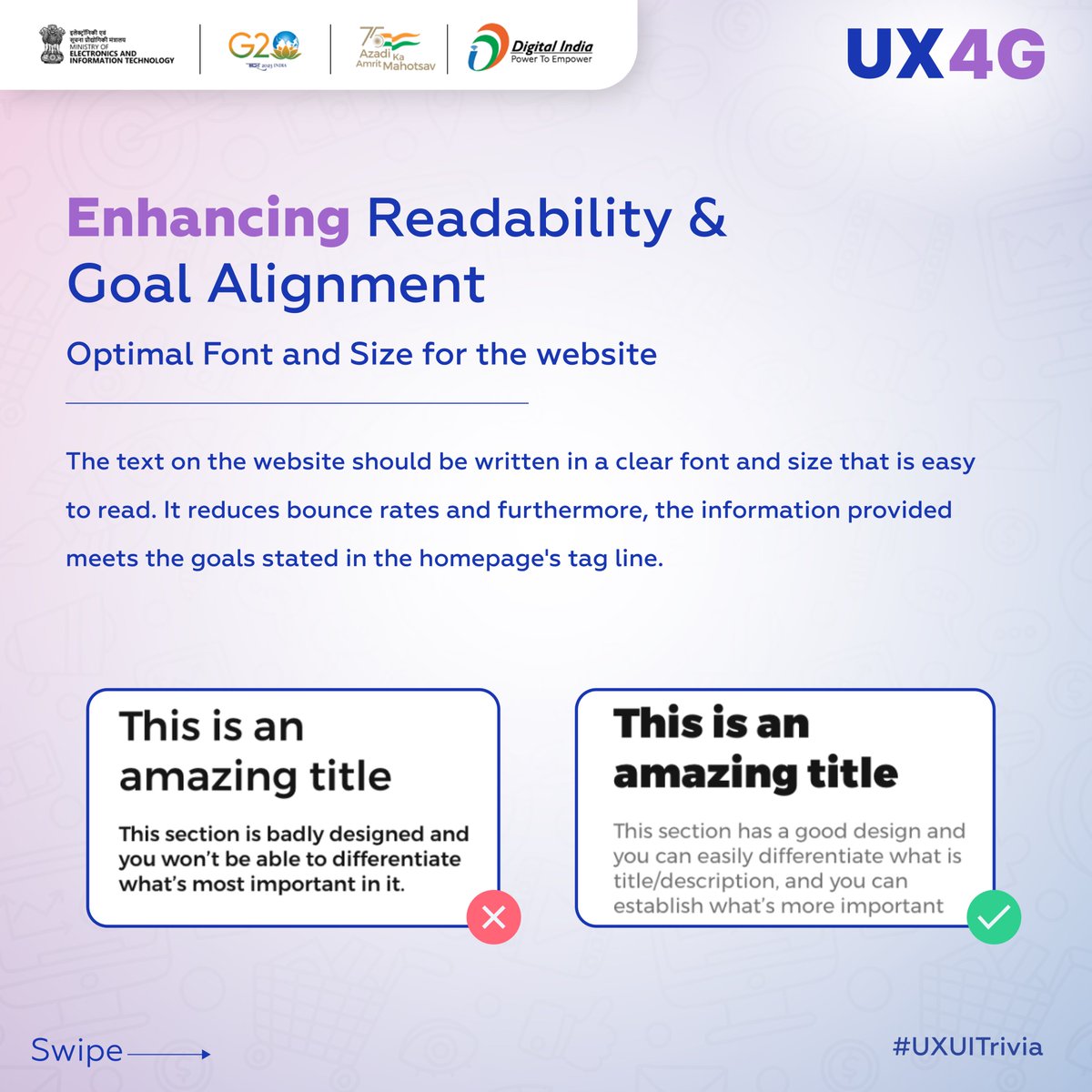ux_4g's tweet photo. Found Helpful?
Let us know in the comment section
Visit https://t.co/3ROO7jERv0 to know more.
#UX4G #DigitalIndia #MeitY #UserInterface #DigitalEmpowerment #InclusiveDesign #ProgressiveGovernment #DesignMatters #UserExperience #DigitalGovernment https://t.co/6h896QEb3y