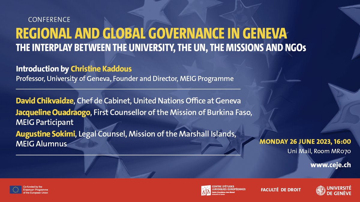 Join us today for this extraordinary conference with Dr. David Chikvaidze, Chef de cabinet of the United Nations Office in Geneva! We look forward to great exchanges on #governance in #Geneva. @unigeformcont @UNIGEnews @unige_en @GSI_UNIGE @CEJE_UNIGE @UN @UNGeneva @CKaddous