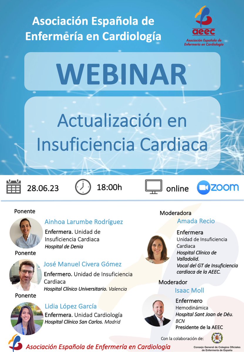 Recuerda que este miércoles a las 18h tenemos nuevo WEBINAR:

" Actualización en Insuficiencia Cardiaca"

Puedes inscríbirte gratuitamente des de este enlace:
us06web.zoom.us/meeting/regist…