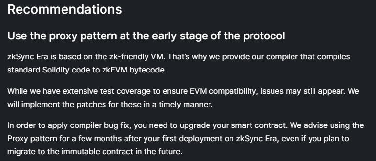 lopotras's tweet photo. @KrisApost1 @zksync Can you recommend a resource which goes deeper into potential consequences?

I noticed something similar with impact of potential compiler bug fixes on deployed contracts on zkSync Era and would love to understand it better. https://t.co/fTxysQf6mY