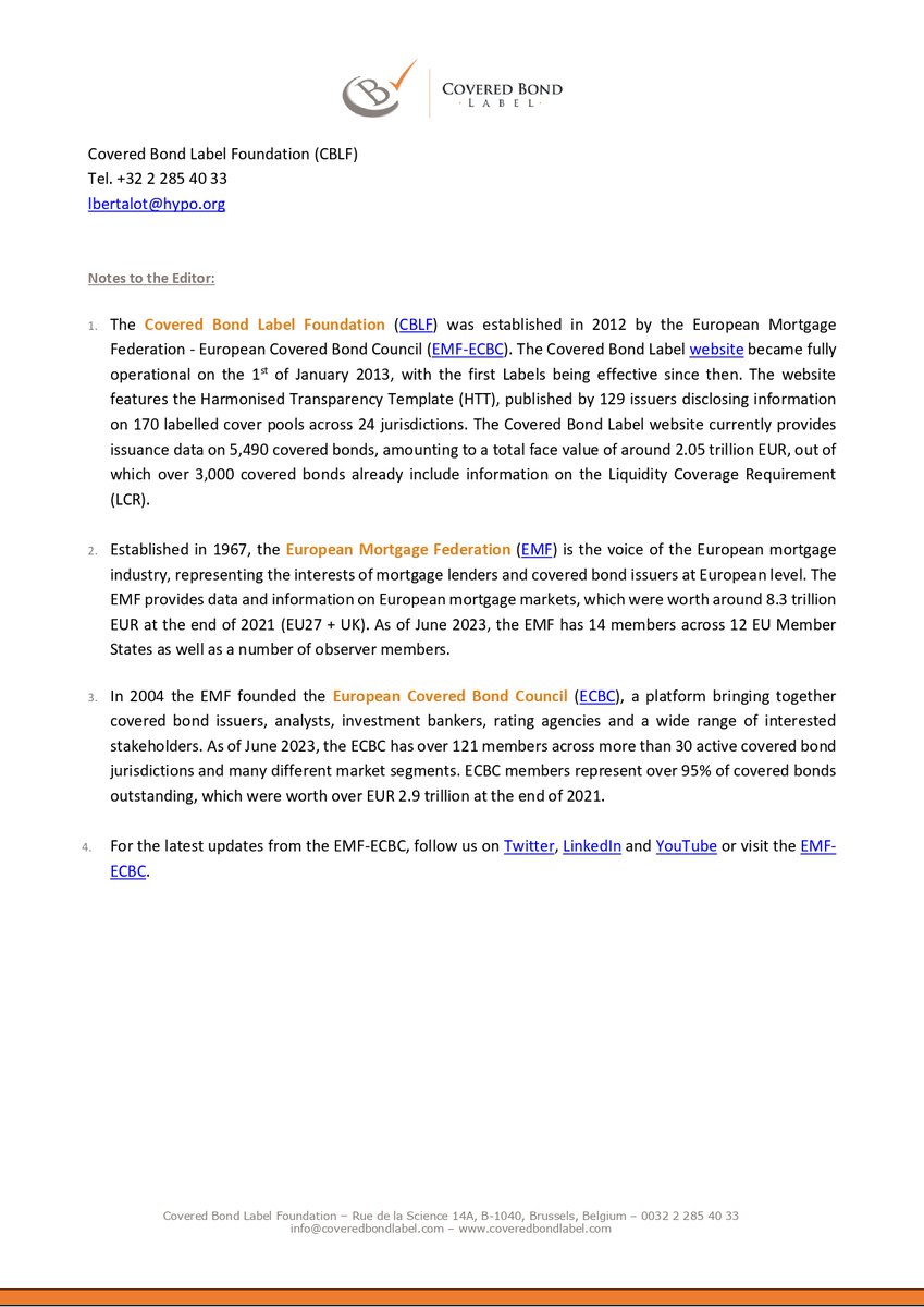 The Covered Bond Label Foundation is pleased to announce that <a href="/BarclaysUK/">Barclays UK</a> is the latest issuer to join the Label, expanding its presence in the UK 🇬🇧. 
The <a href="/CB_Label/">Covered Bond Label</a> now covers a total of 129 issuers and 170 cover pools in 24 jurisdictions.

More info bityl.co/JTp5