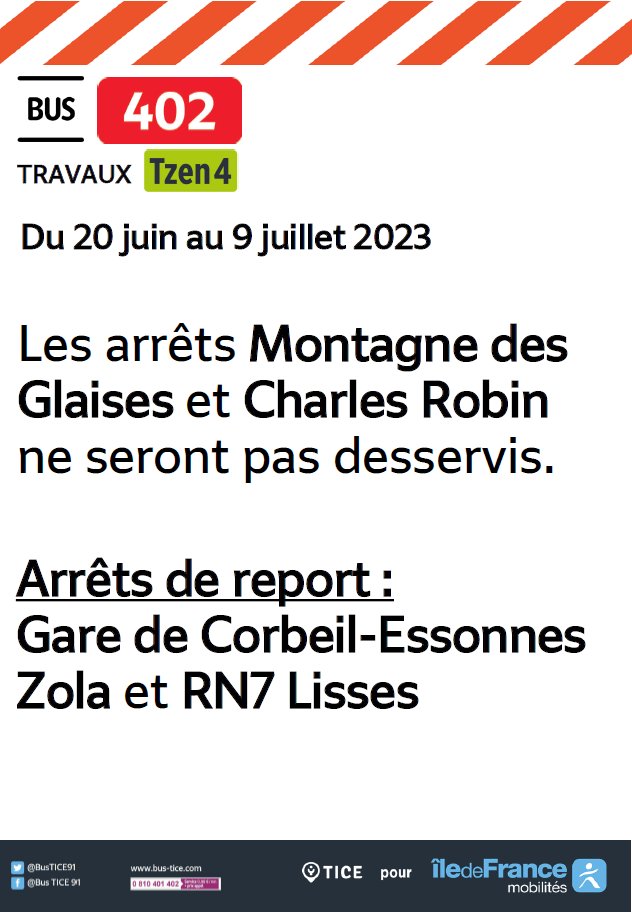 EvryEss_IDFM's tweet image. #InfoTrafic Nouvelles déviations suite aux travaux du Tzen4. #bus418 #bus419 #bus402