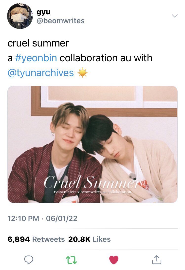 soopiyesa's tweet photo. ✍️ write where you left me
a #taegyu au

au writers th and bg collaborated to write a yeonbin au, only to leave the readers hanging when they broke up. https://t.co/XAkpytGXoM