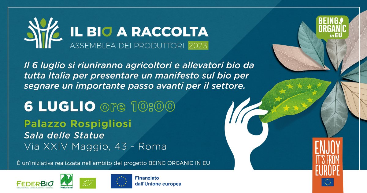 FederBio's tweet image. #ilbioaraccolta 📣
Il settore del #bio sta affrontando un periodo incerto per colpa di una normativa complessa.
👨🏼‍🌾👩🏻‍🌾 Il 6 luglio #produttoriBio da tutt'Italia, si riuniranno all'Assemblea Nazionale per un importante momento di confronto con le #istituzioni.
@coldiretti