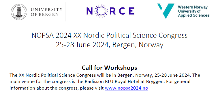 Don't forget to submit your workshop proposals to the NOPSA conference in Bergen, 25-28 June 2024 before the summer break. Deadline is 15 August. See nopsa2024.no for more information.