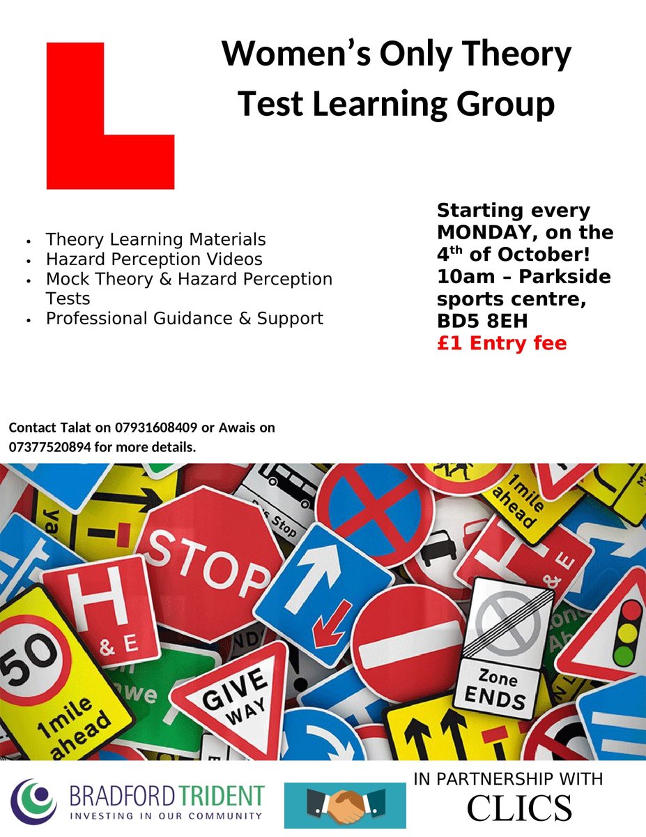 Women's Only Theory Test Learning Group 10 am Monday Parkside Sports Centre