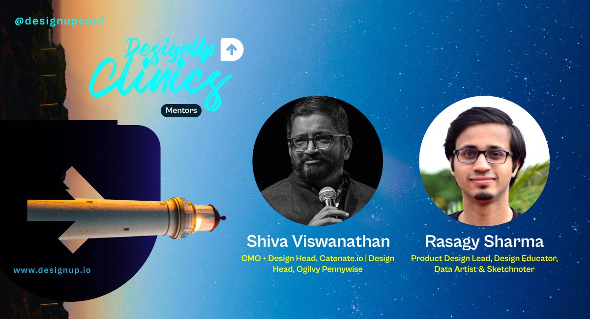 DesignUpConf's tweet image. Introducing two more of our #DesignUp Clinic mentors 🚀 @beingshivashiva, who brings 30+ years of design expertise in branding, UX, and digital marketing - and @rasagy, a seasoned product designer, educator, and data artist, passionate about supporting the design community!