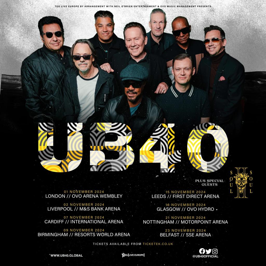 New 2024 UK Tour! UK we're coming for you! We're pleased to extend our 45th anniversary celebration to an arena tour in 2024 with guests @Soul2SoulUK Tickets on sale Fri 30 June 10am. Sign up for access to presale tickets Wed 10am: bit.ly/UB40SignUp24 Big love UB40 #UB40