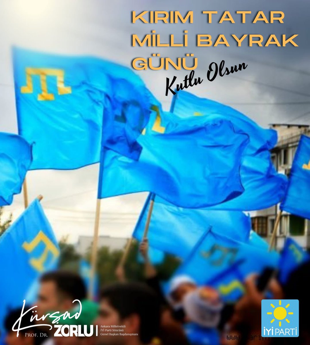 26 Haziran Kırım Tatar Milli Bayrak Günü kutlu olsun!👏

1917’de toplanan I. Kırım Tatar Milli Kurultayı’nda kabul edilen Tarak Tamgalı Gökbayrak her daim dalgalansın.

İYİ Parti olarak bundan sonra da Kırım Türklüğünün yanında olacağız…