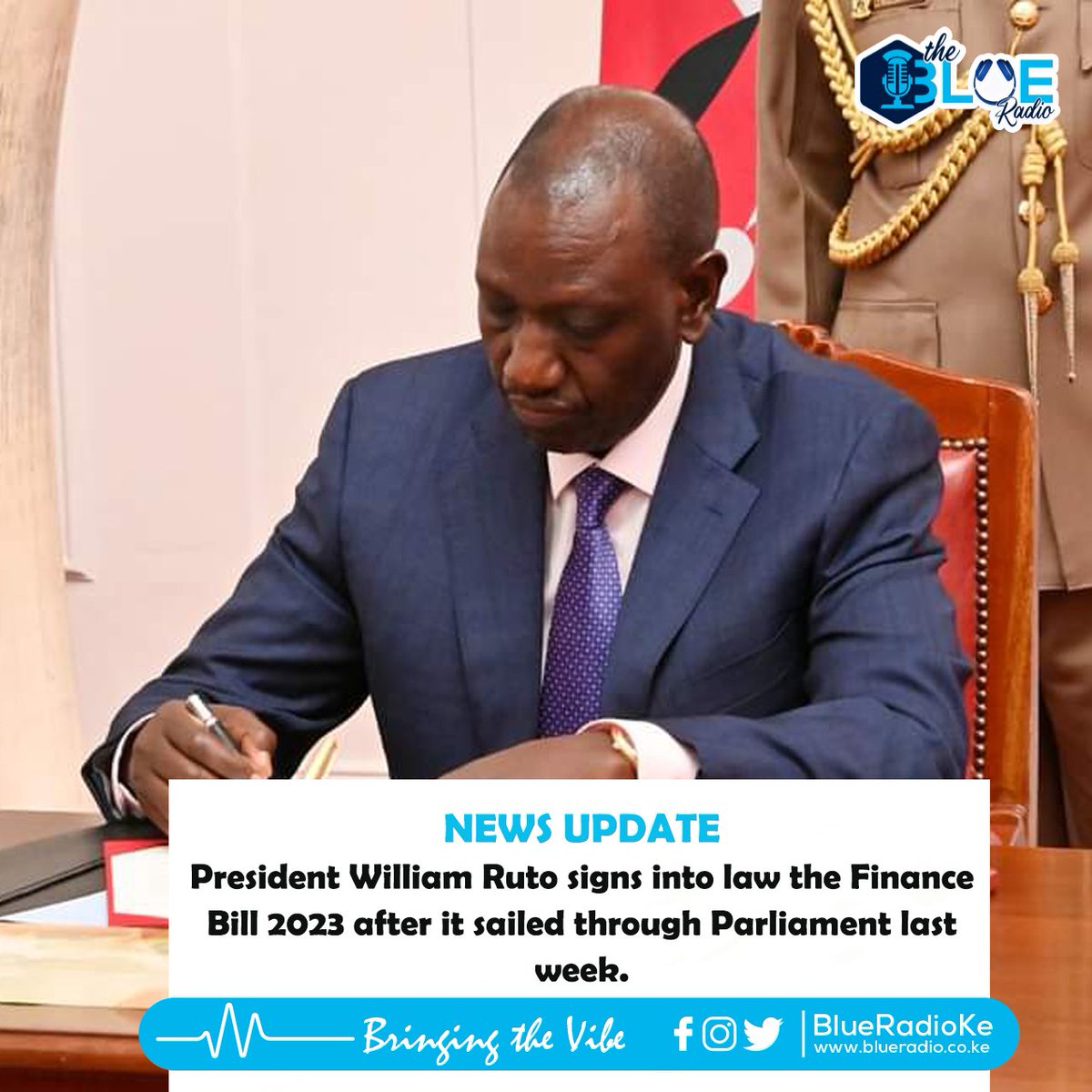 blueradioKe's tweet photo. President William has assented to the Finance Bill 2023 after it sailed through Parliament last week.

The Bill had 87 proposed amendments including a 16% VAT on fuel and a housing levy. https://t.co/ZzgHHGUcXU