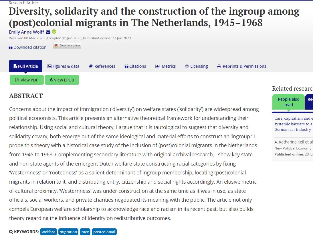 Great new article in <a href="/NPEjournal/">NPE journal</a> by @emilyannewolff in our <a href="/NWONieuws/">NWO Nieuws</a> project on the social construction of ethnic categories in the postwar Dutch welfare state
tandfonline.com/doi/full/10.10…